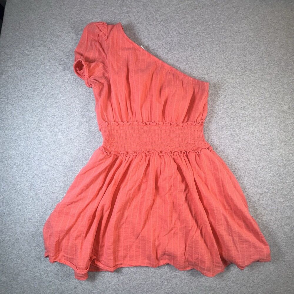 American Eagle Outfitters Womens One Shoulder Coral Smocked Lined Mini Dress M